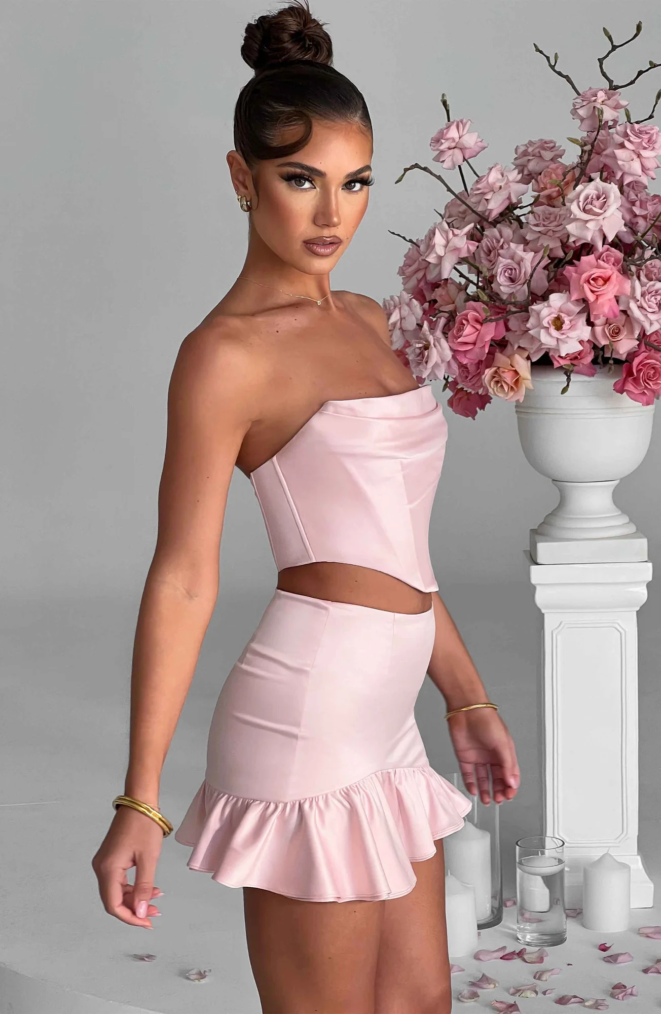 Blush Stretch Satin Corset Top - Maura