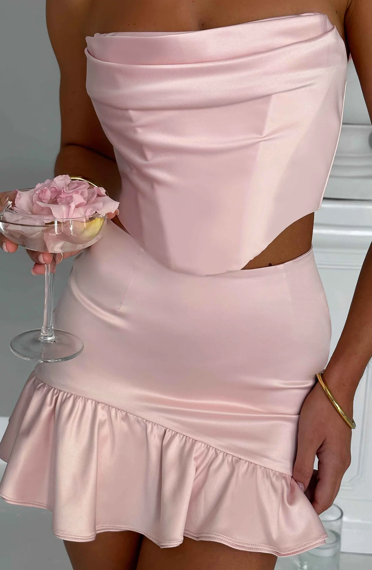 Blush Stretch Satin Corset Top - Maura