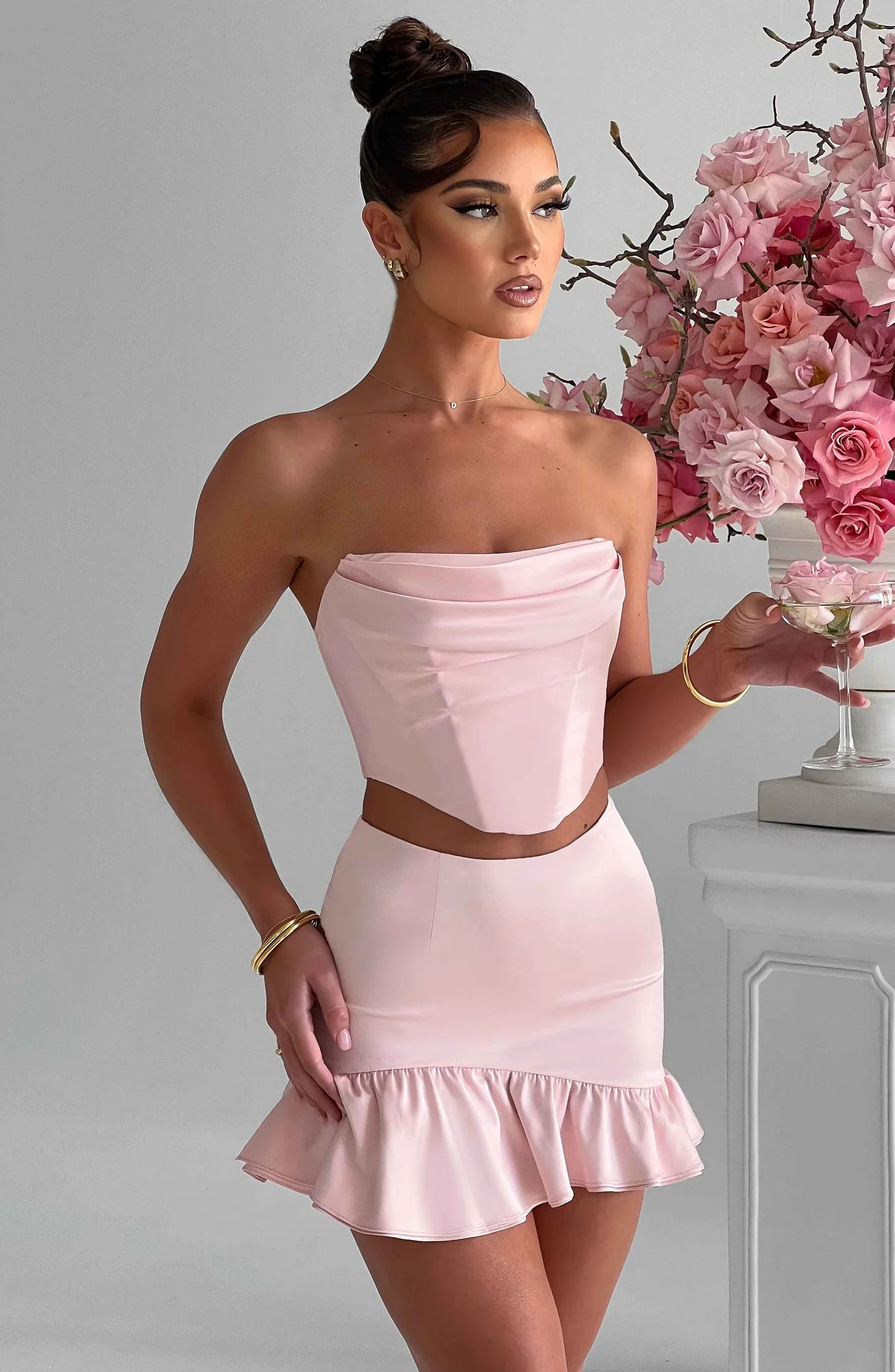 Blush Stretch Satin Corset Top - Maura