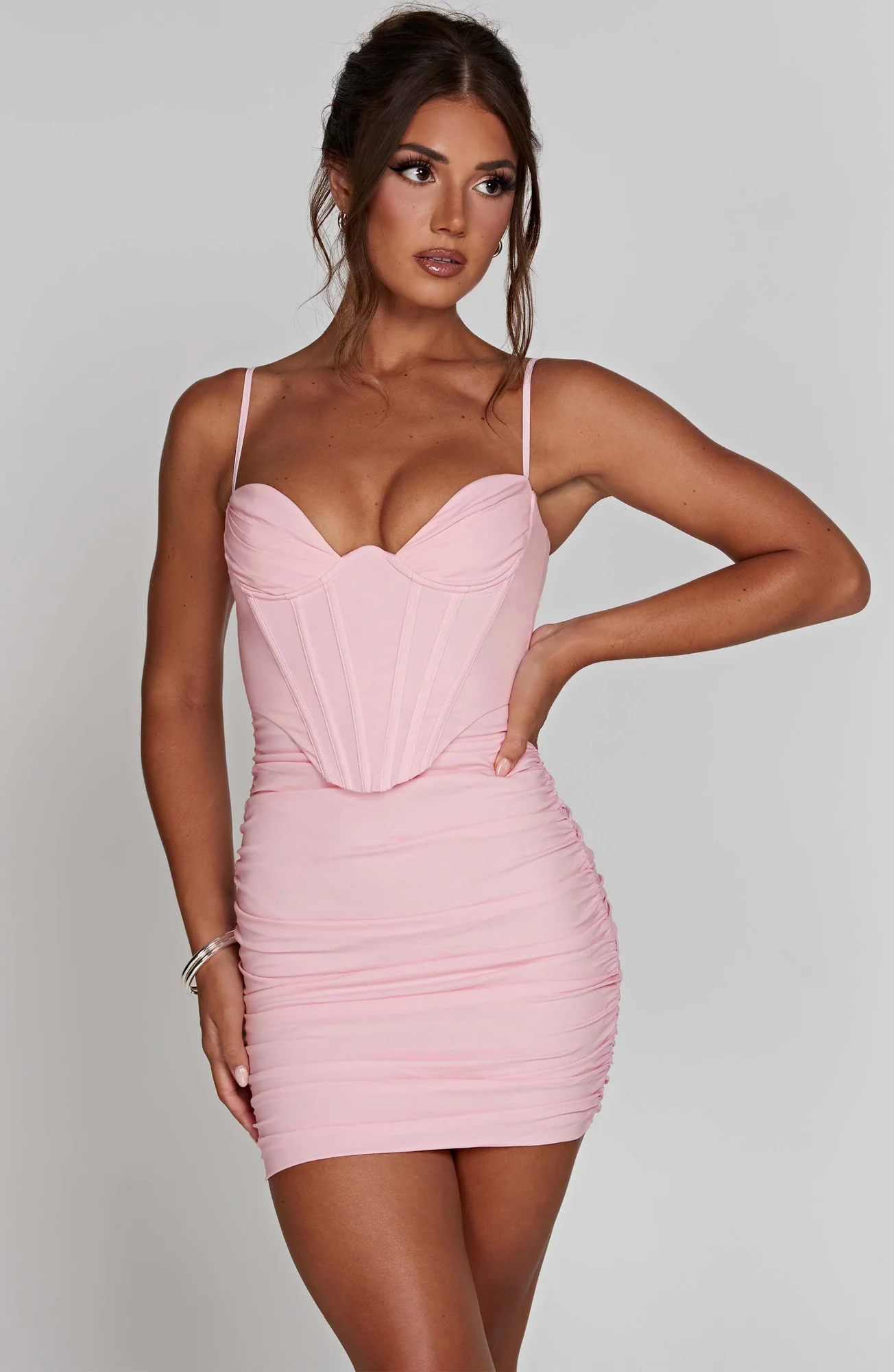 Baby Pink Corset Mini Dress in Premium Stretch Cotton