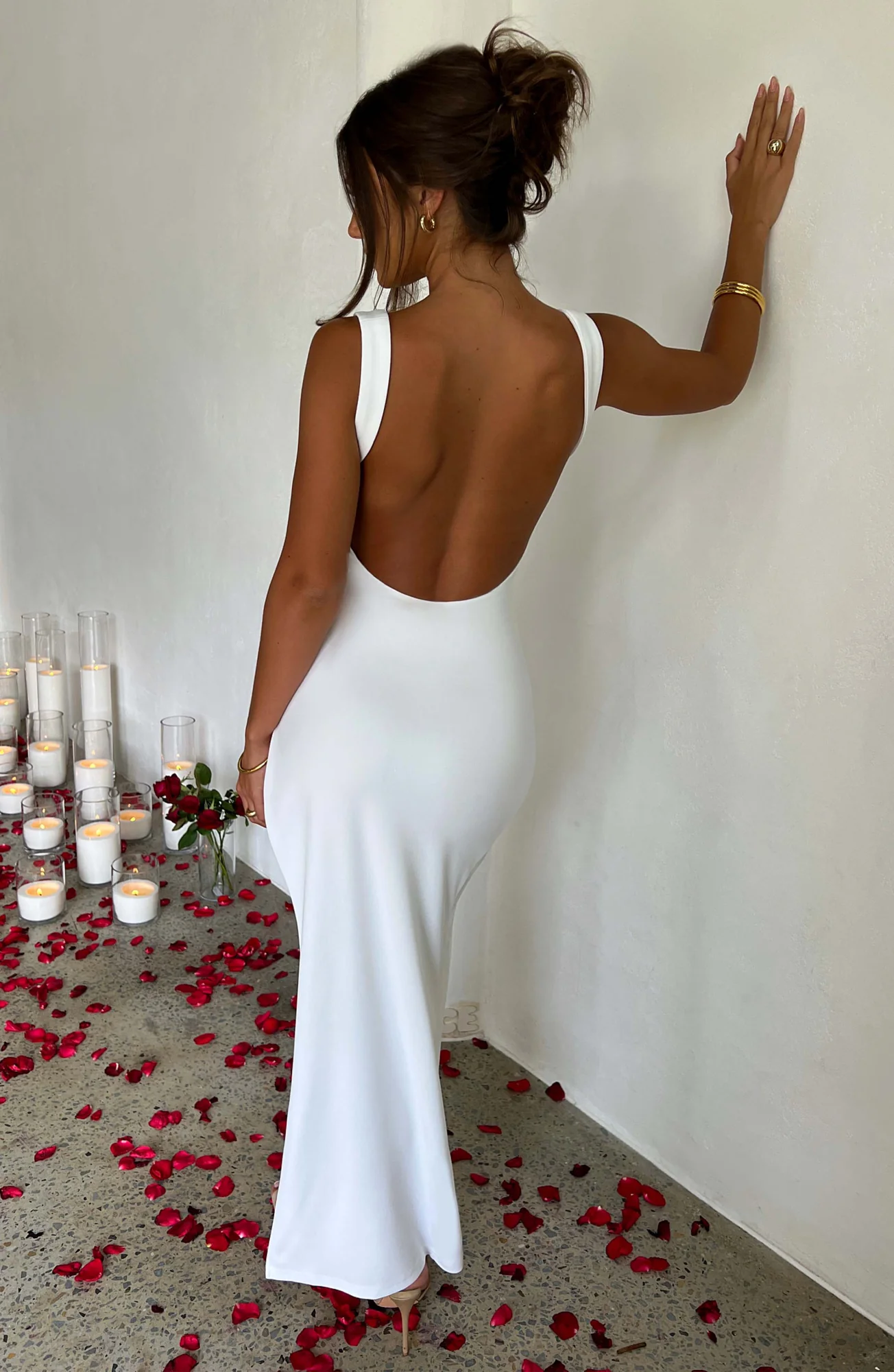 White Square Neck Maxi Dress with Thigh High Split