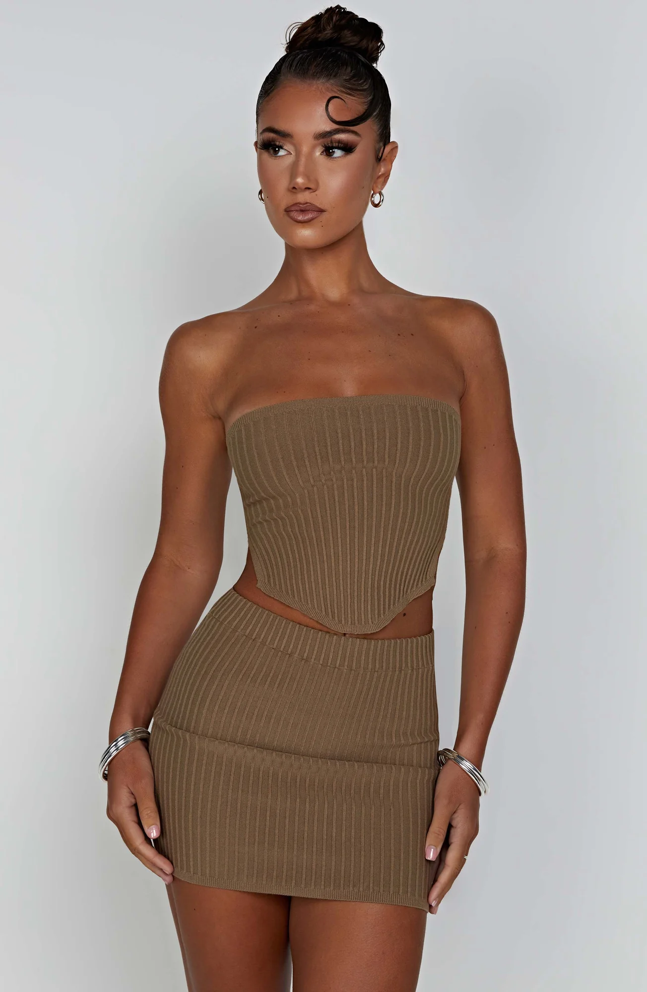 Ribbed Knit Bandeau Top in Mocha