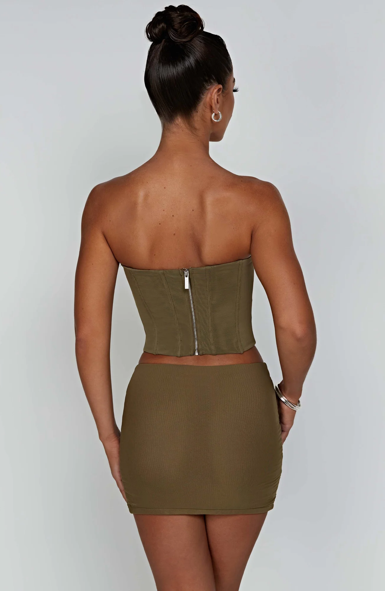 Khaki Mesh Corset Top - Stylish Strapless Cami