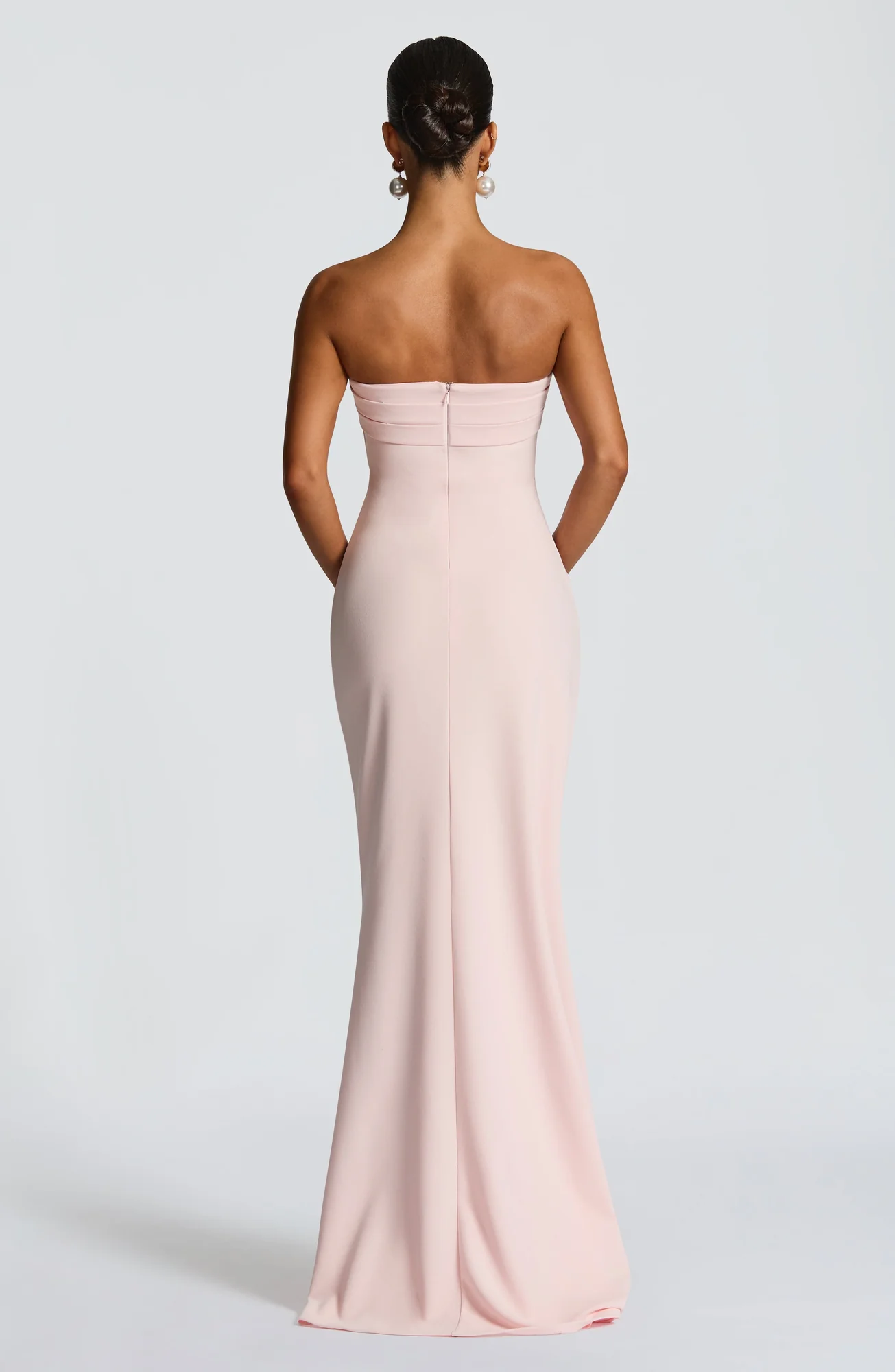 Blush Strapless Maxi Dress with Thigh Split - Elegant Crepe Gown