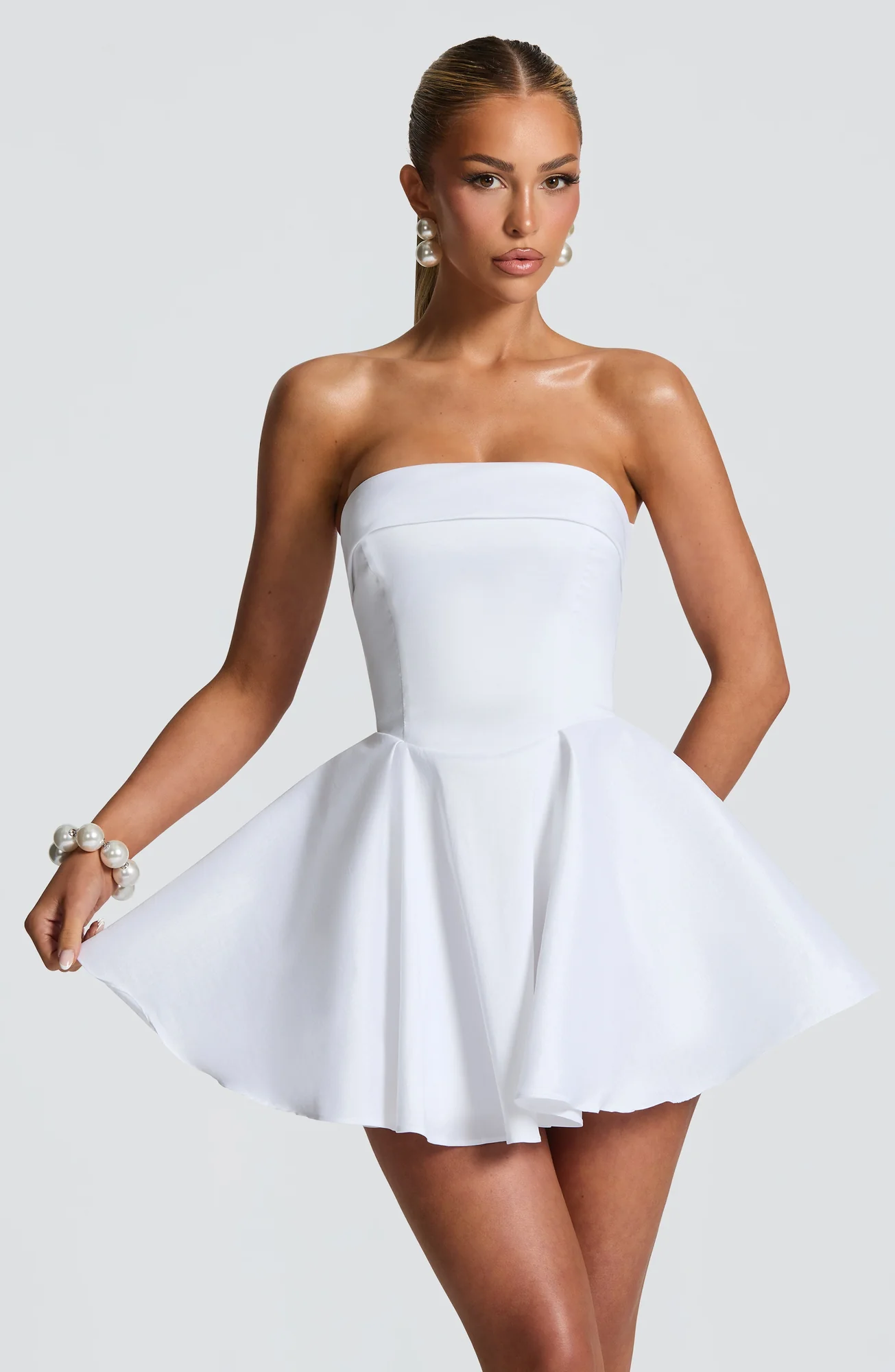 Ivory Taffeta Strapless Mini Dress with Lace-Up Back