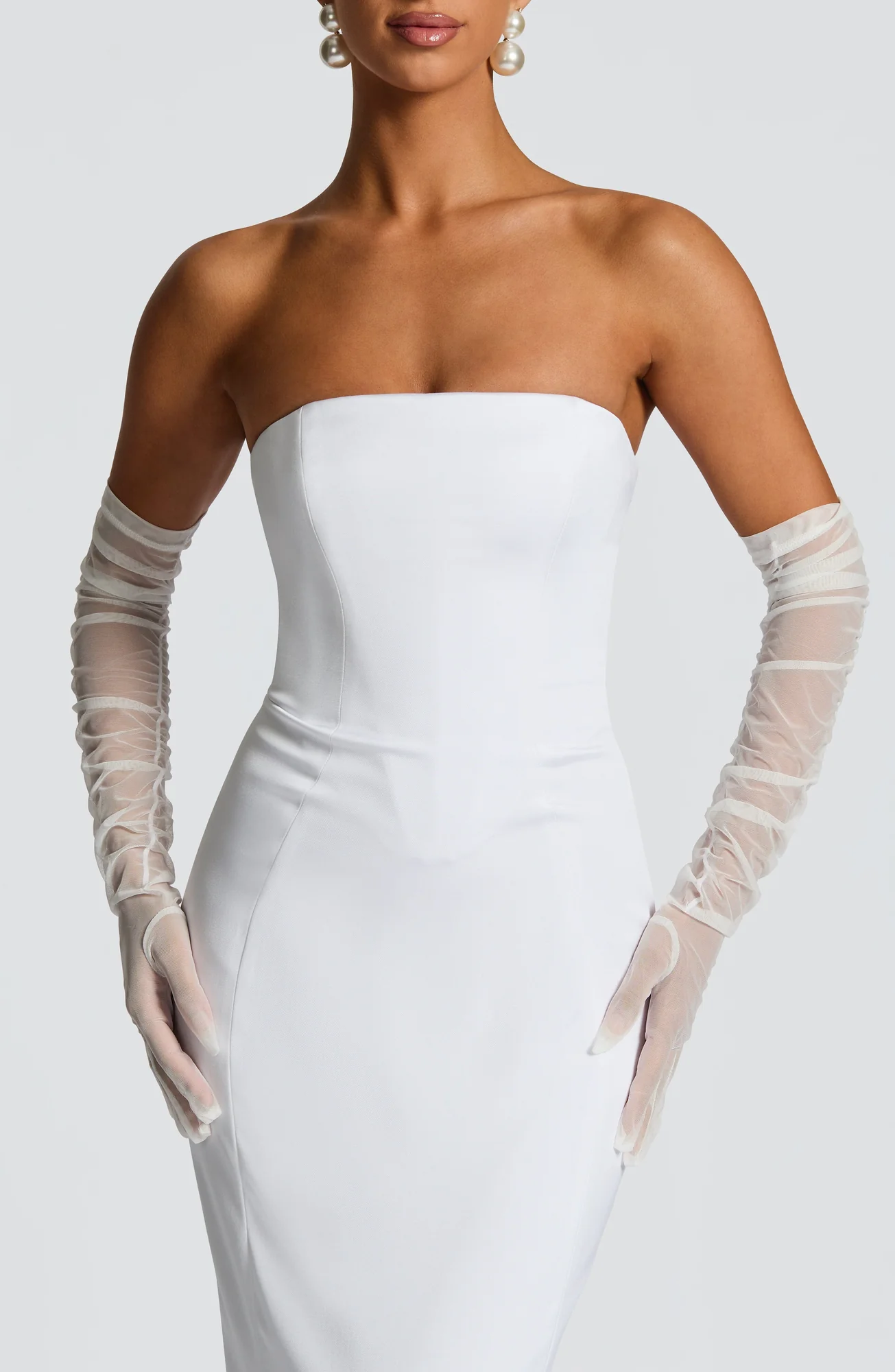 Ivory Stretch Mesh Ada Gloves - Elegant Above-Elbow Length