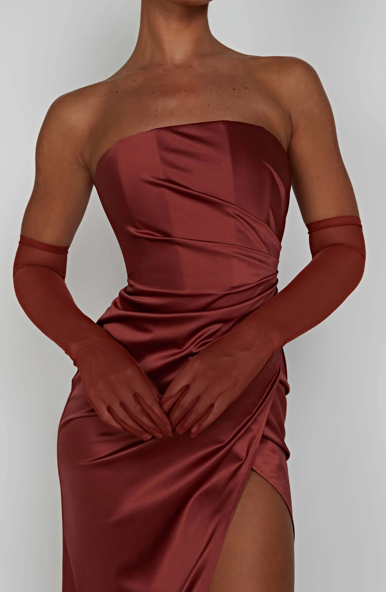 Rust Satin Maxi Dress with Hidden Corset Detail