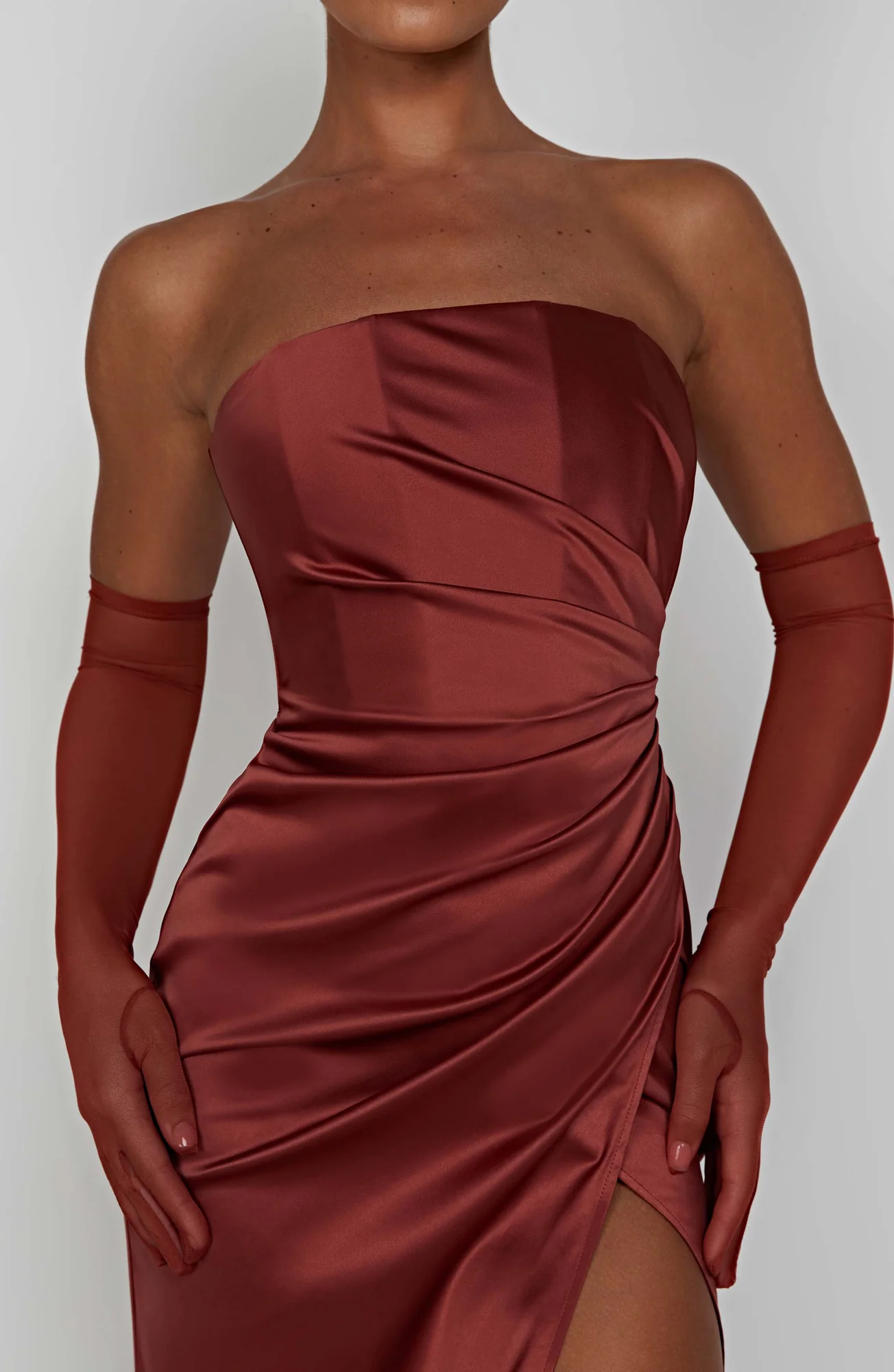 Rust Satin Maxi Dress with Hidden Corset Detail