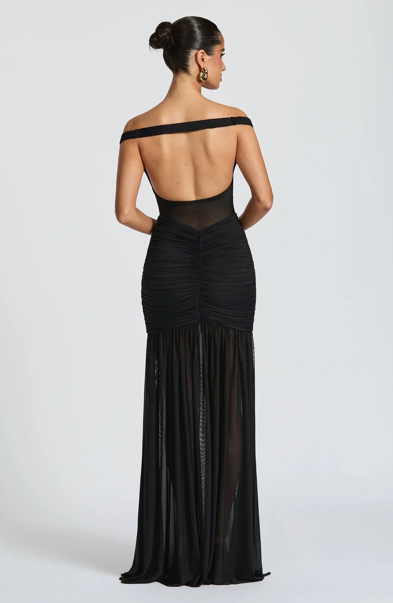 Black Elegant Mesh Bardot Maxi Dress