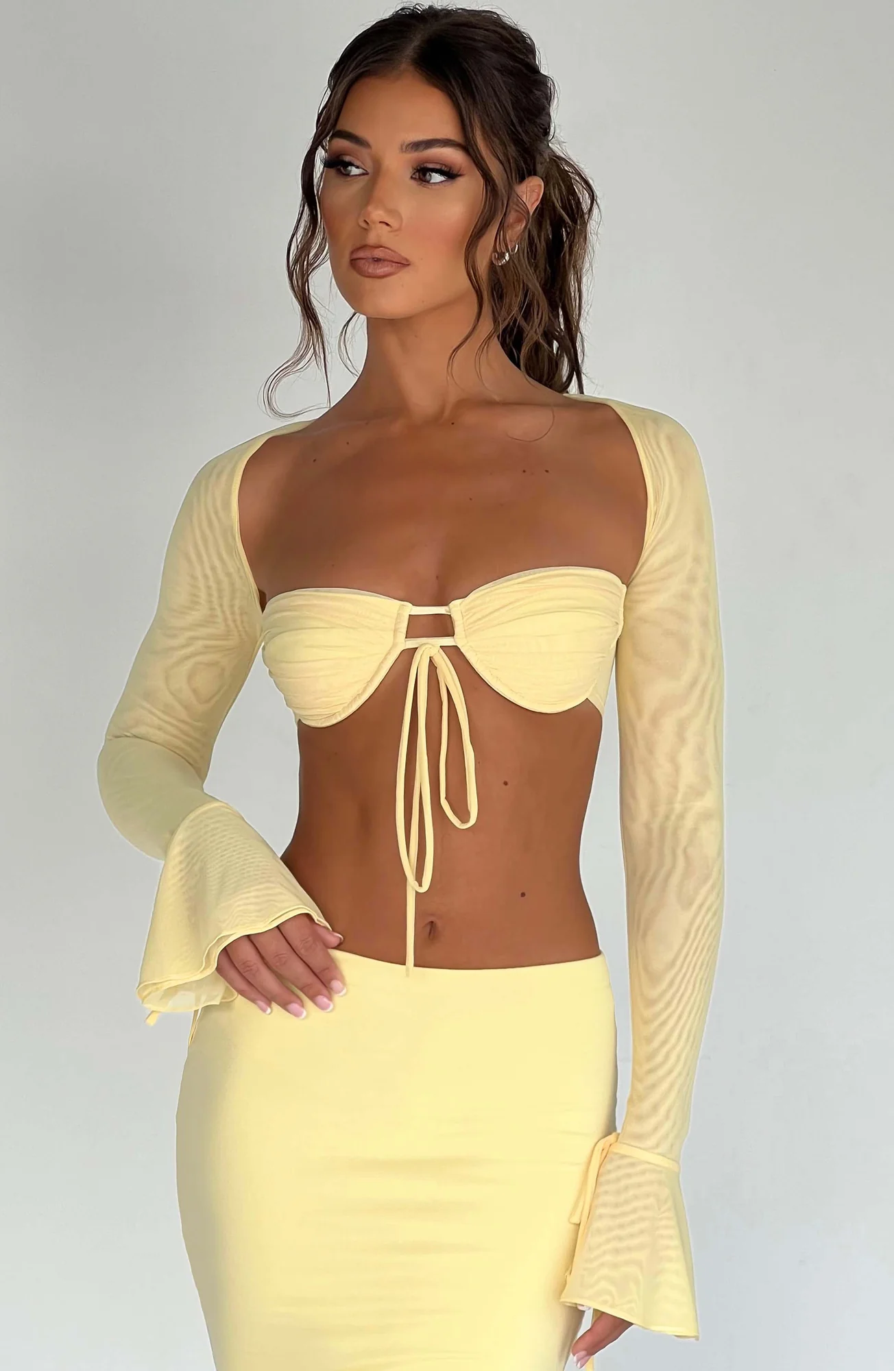 Lemon Mesh Underwired Bralet Top with Flared Sleeves