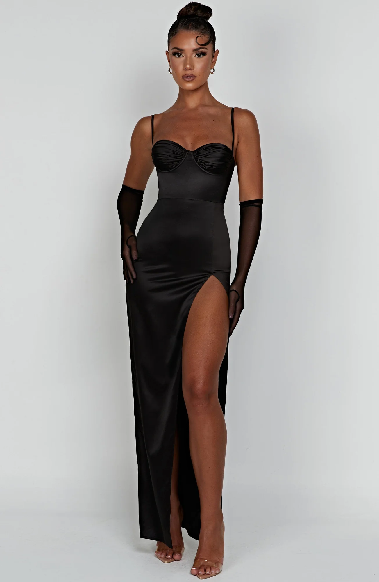 Black Satin Maxi Dress with Thigh High Split
