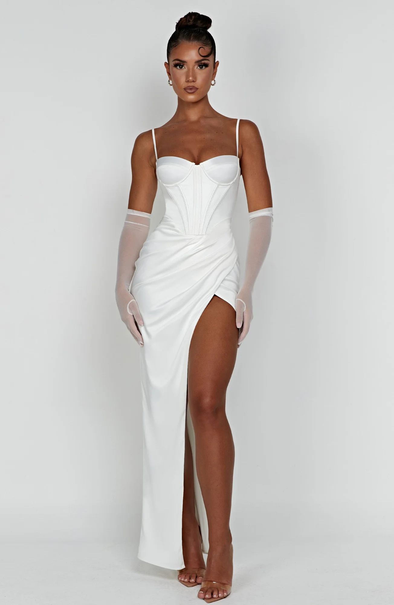 Ivory Corset Waist Maxi Dress | Elegant Satin Formal Wear