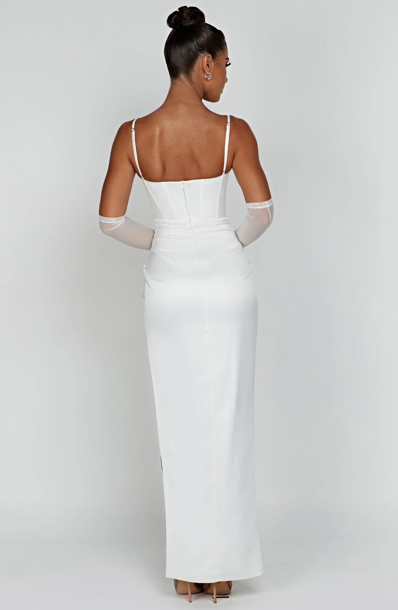 Ivory Corset Waist Maxi Dress | Elegant Satin Formal Wear