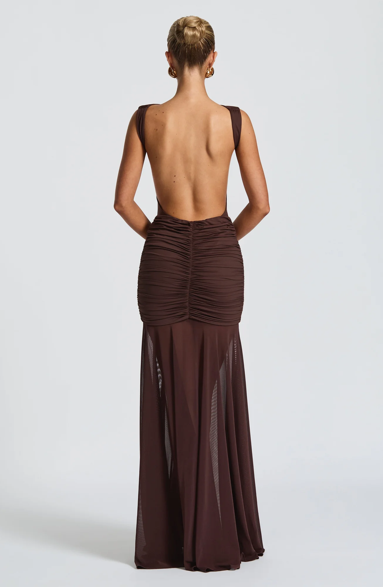 Plum Brown Maxi Skirt - Elegant Jersey Mesh Blend