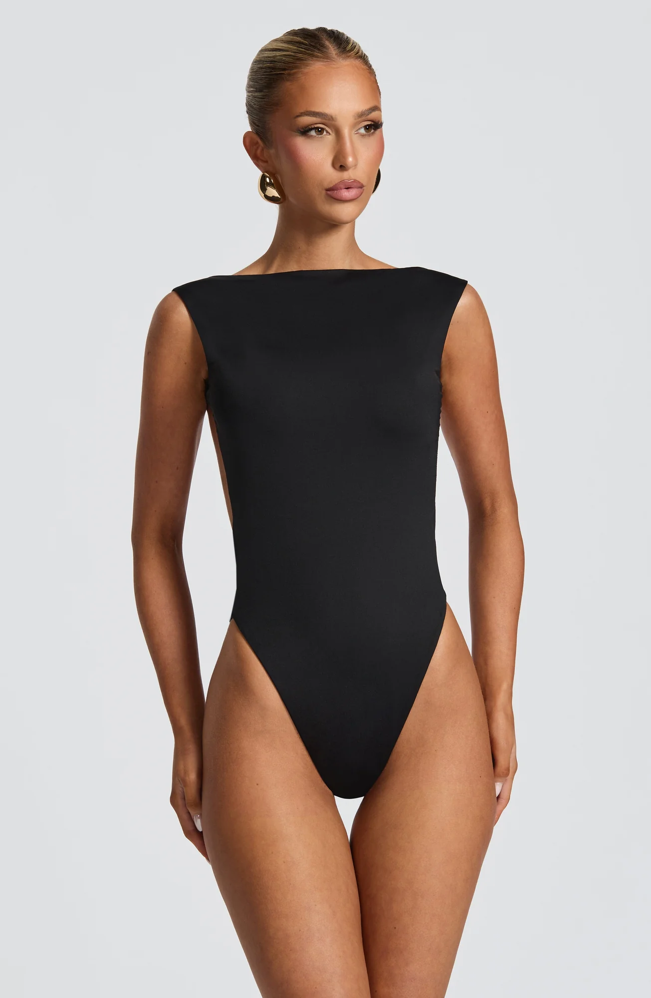Black Slinky Jersey Bodysuit - Elegant Bodycon Style
