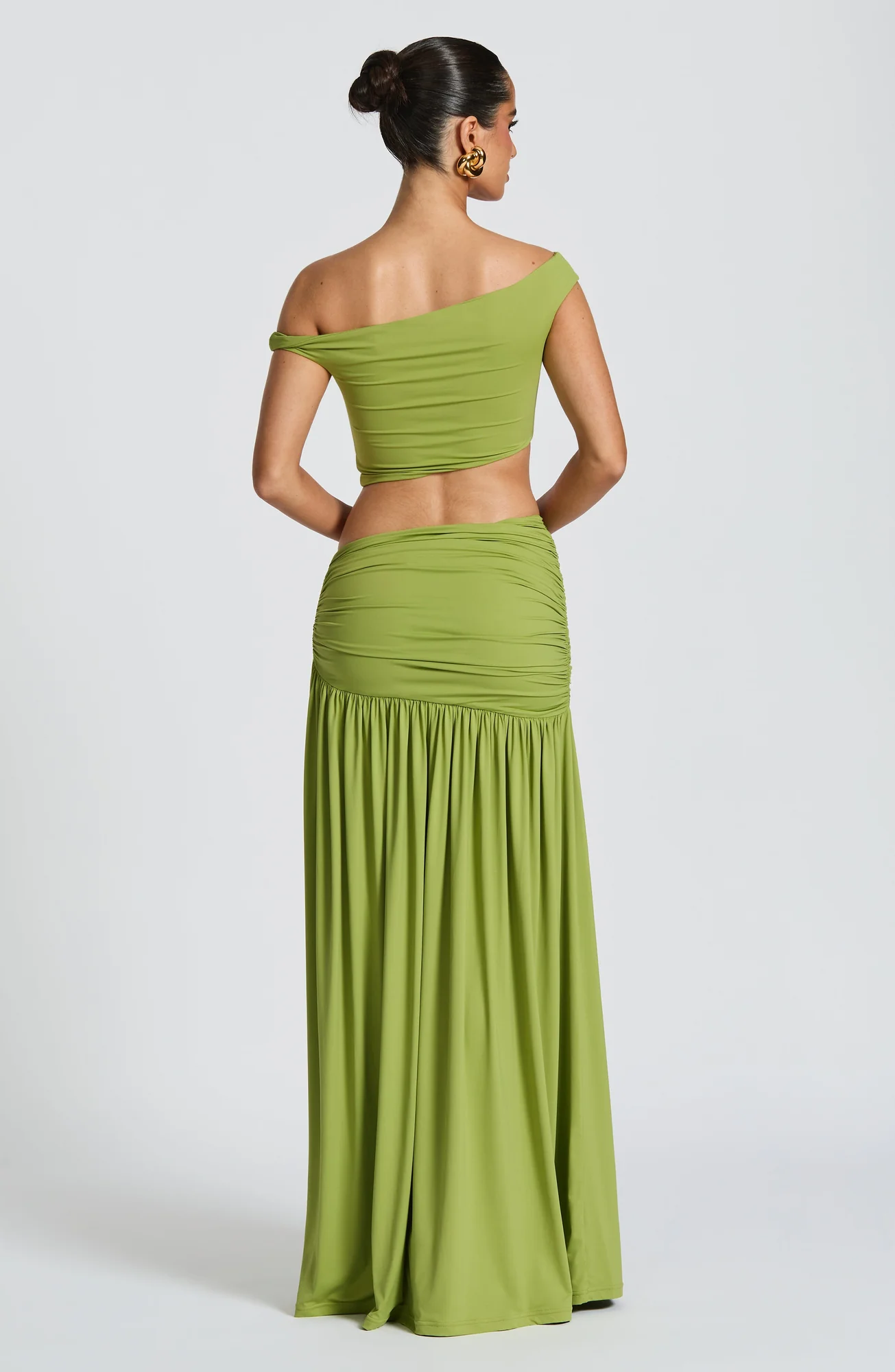 Asymmetric Olive Mesh Crop Top - Elegant Twist Detail