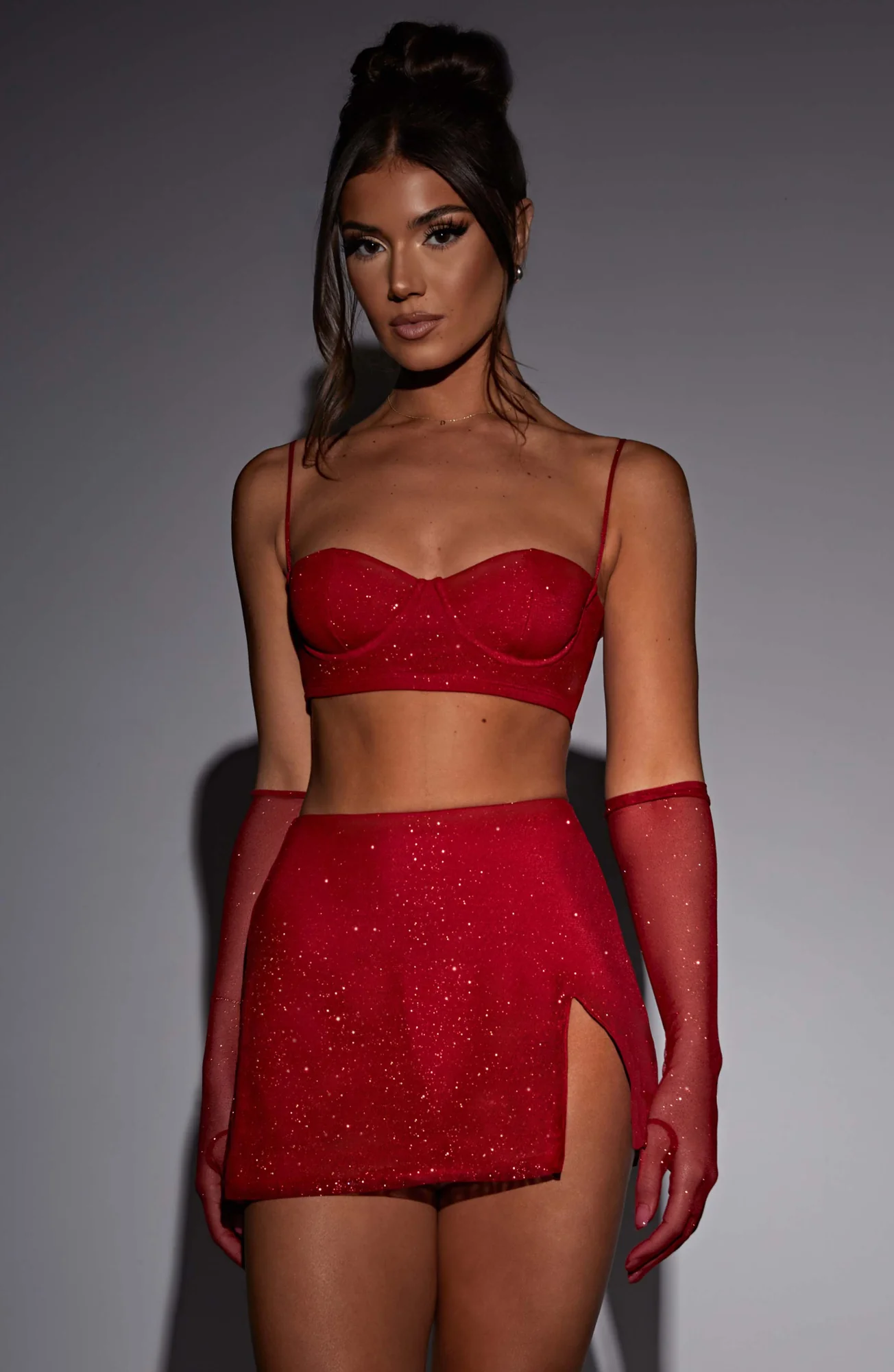 Red Sparkle High-Waisted Mini Skirt - Flattering Fit