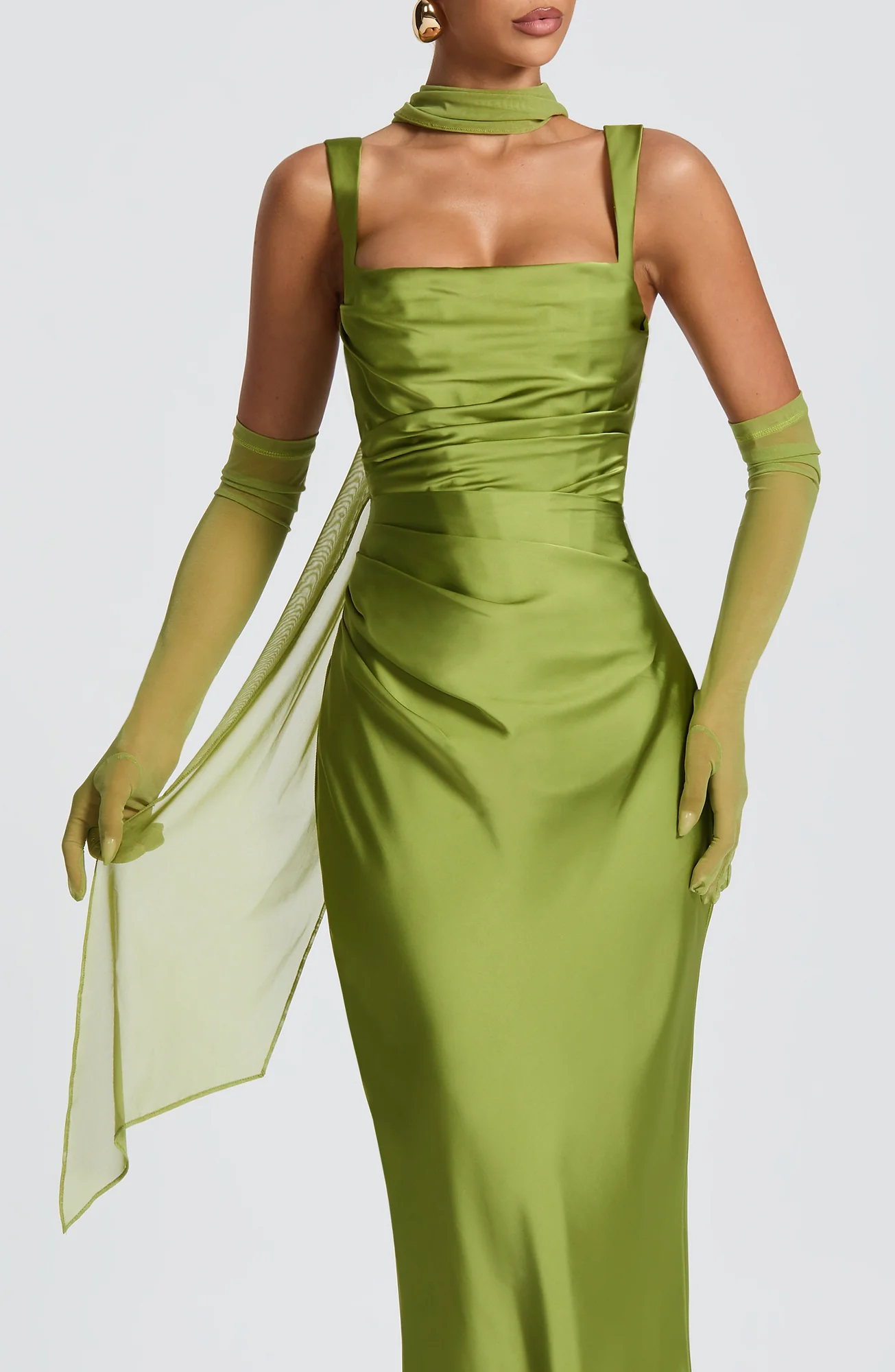 Luxurious Olive Mesh Draped Scarf - Elegant Accessory