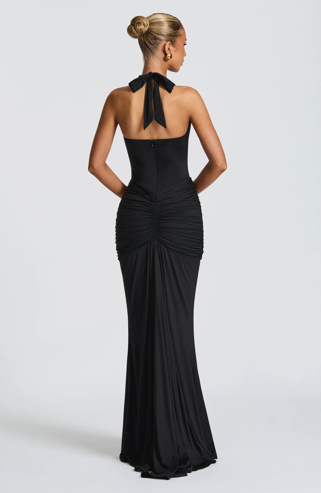 Black Halterneck Jersey Maxi Dress with Dramatic Silhouette