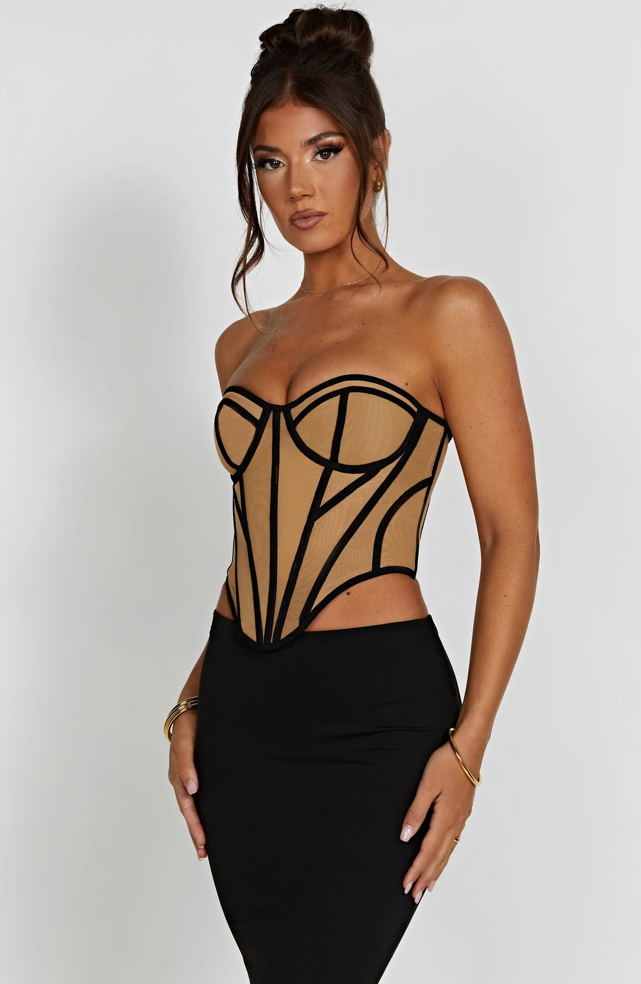 Mesh Corset Top in Black/Nude - Sculpted Waist Santanna