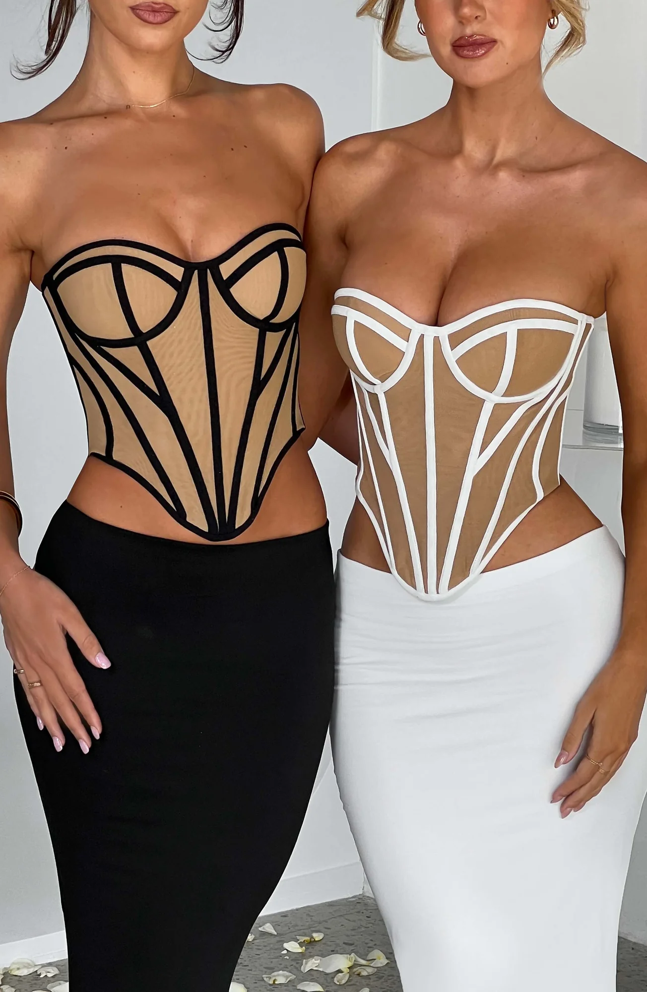 Mesh Corset Top in Black/Nude - Sculpted Waist Santanna