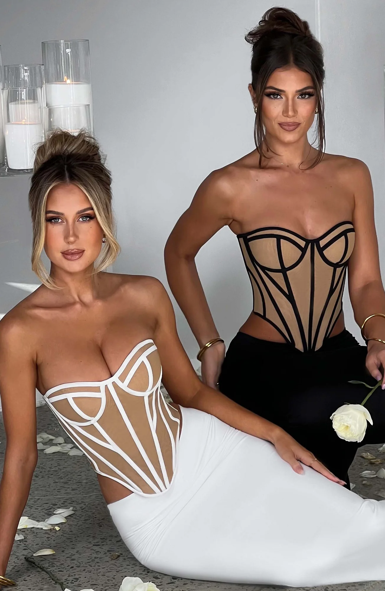 Mesh Corset Top in Black/Nude - Sculpted Waist Santanna