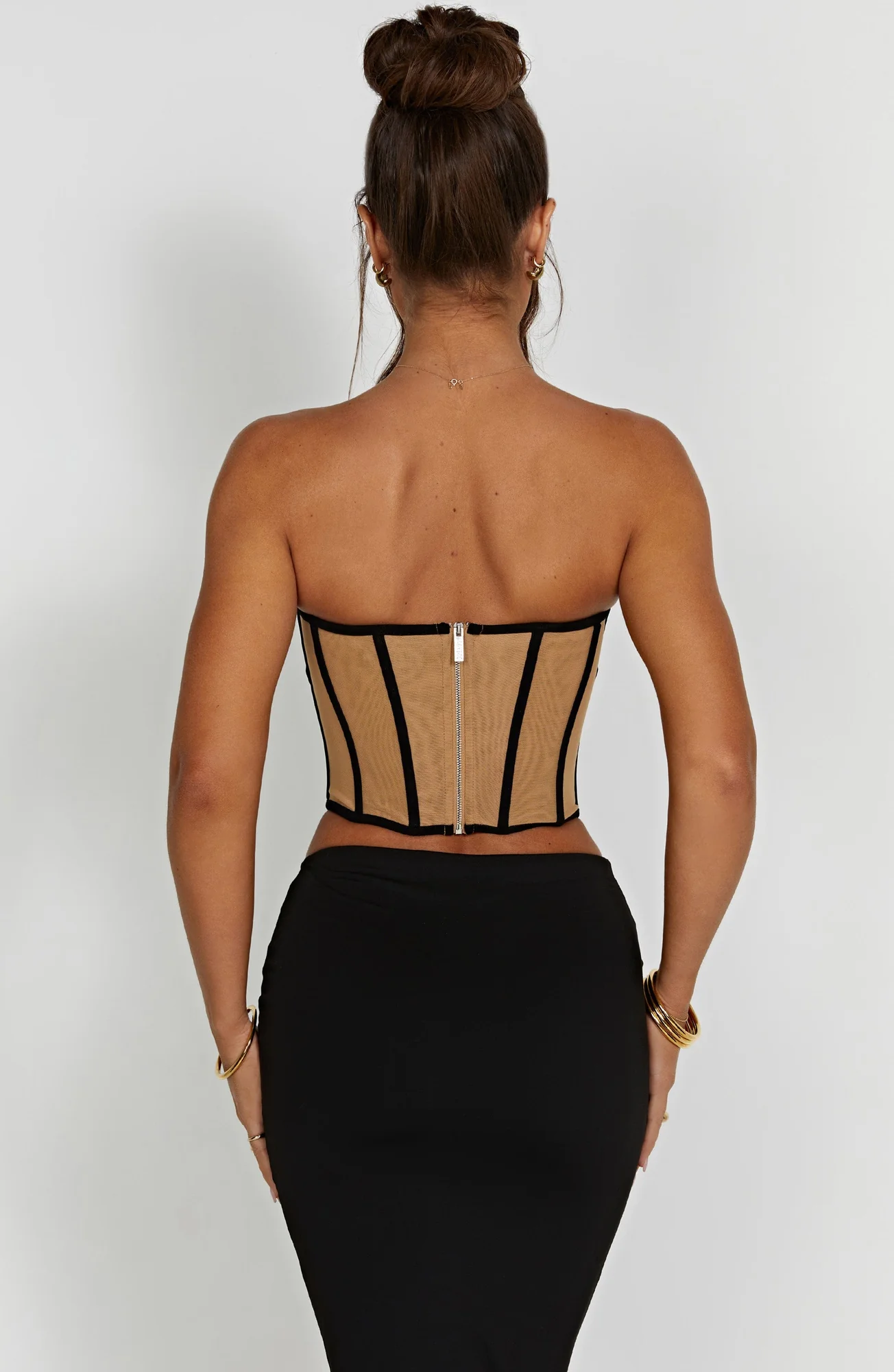 Mesh Corset Top in Black/Nude - Sculpted Waist Santanna