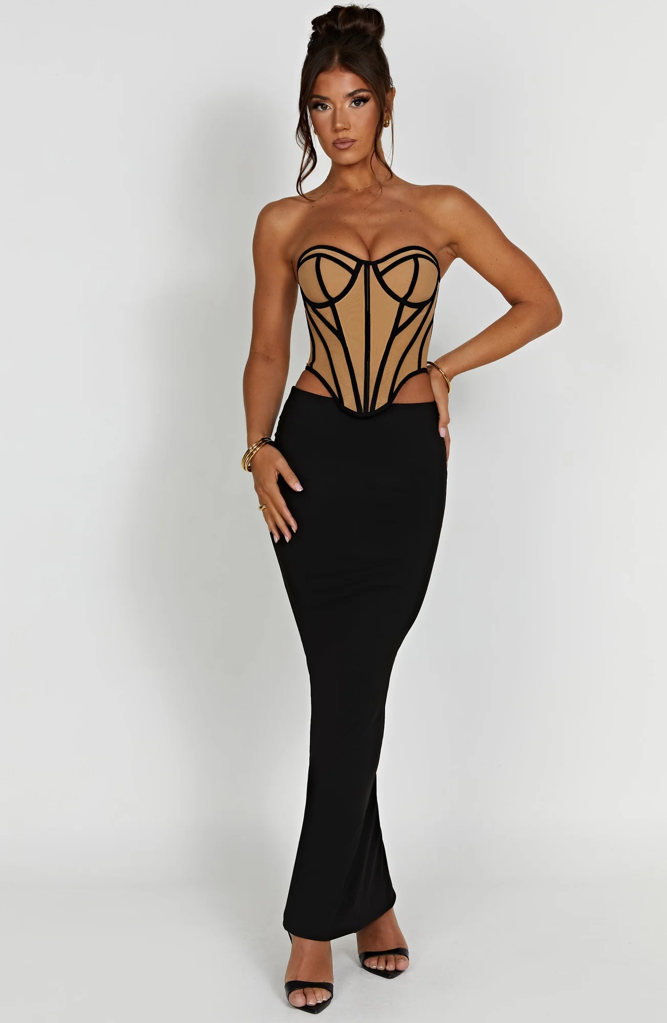 Mesh Corset Top in Black/Nude - Sculpted Waist Santanna