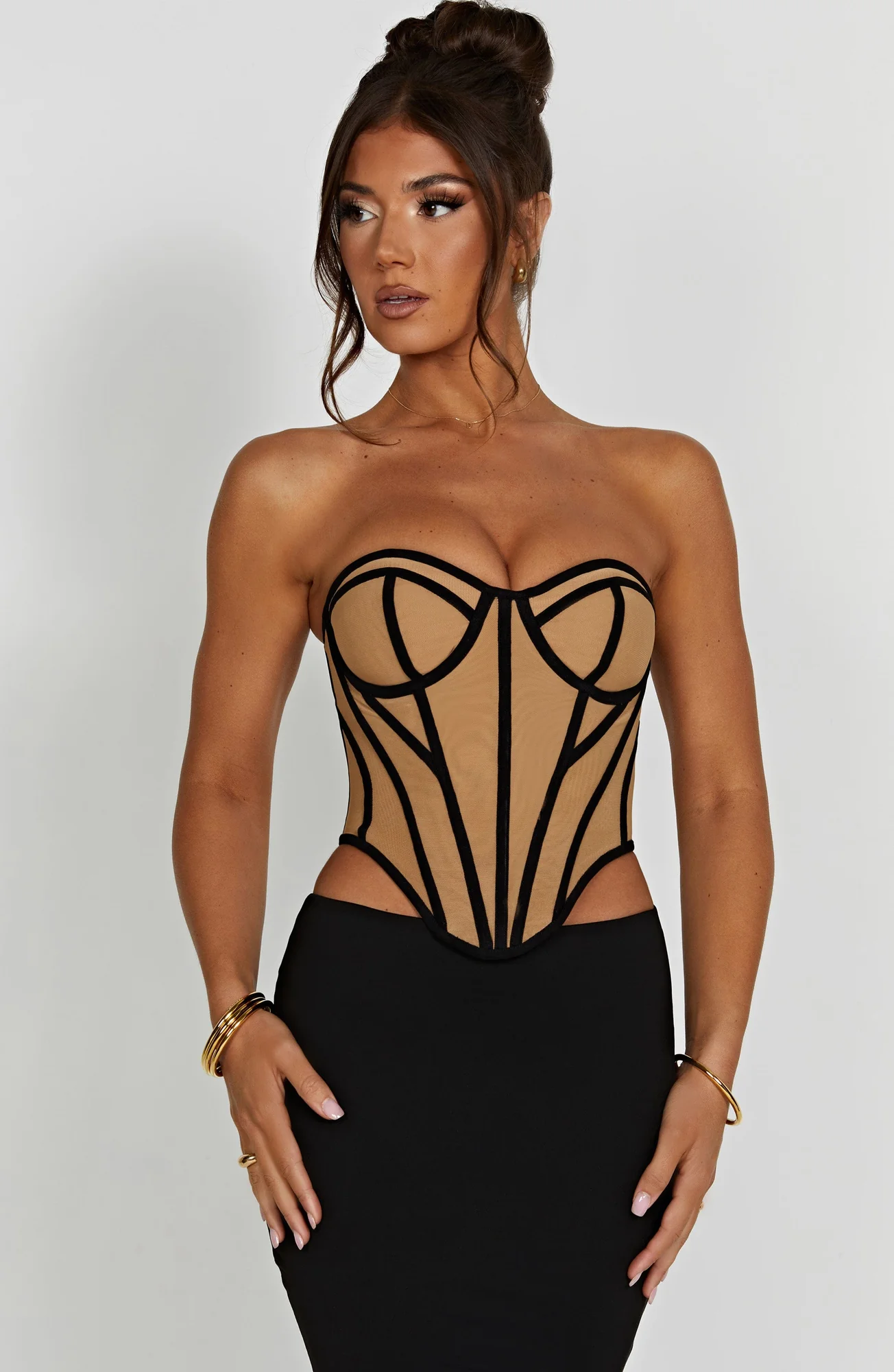 Mesh Corset Top in Black/Nude - Sculpted Waist Santanna