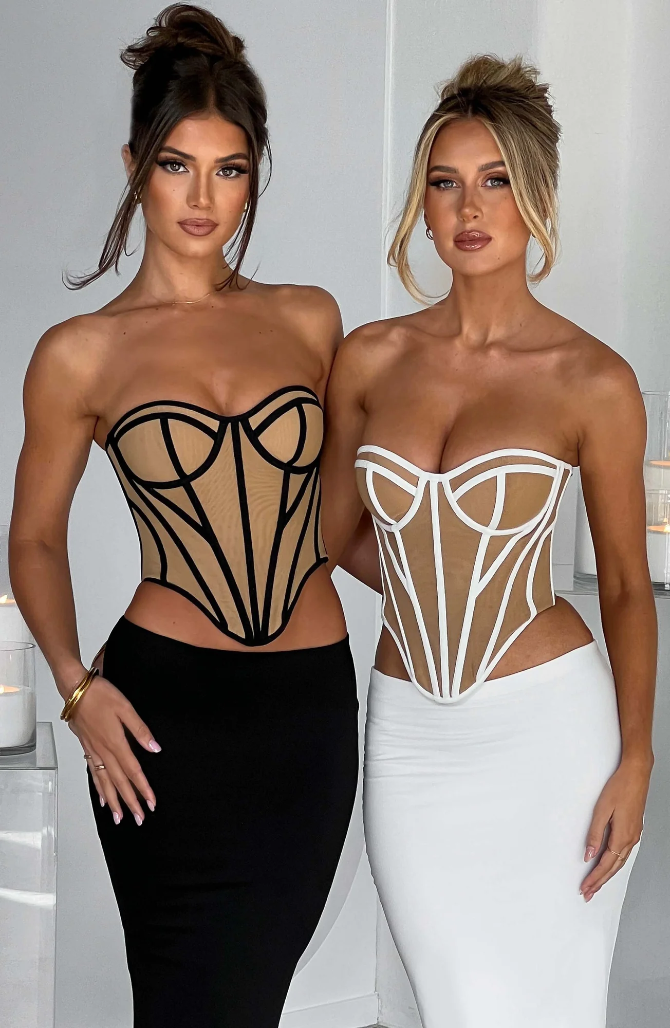 Mesh Corset Top in Black/Nude - Sculpted Waist Santanna