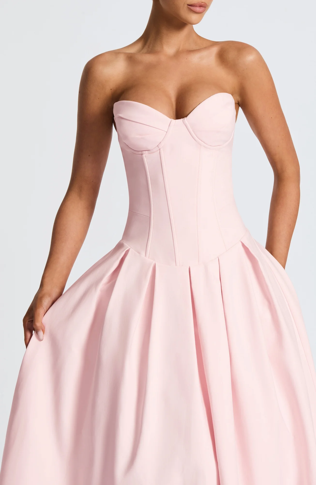 Blush Stretch Bengaline Strapless Salma Midi Dress