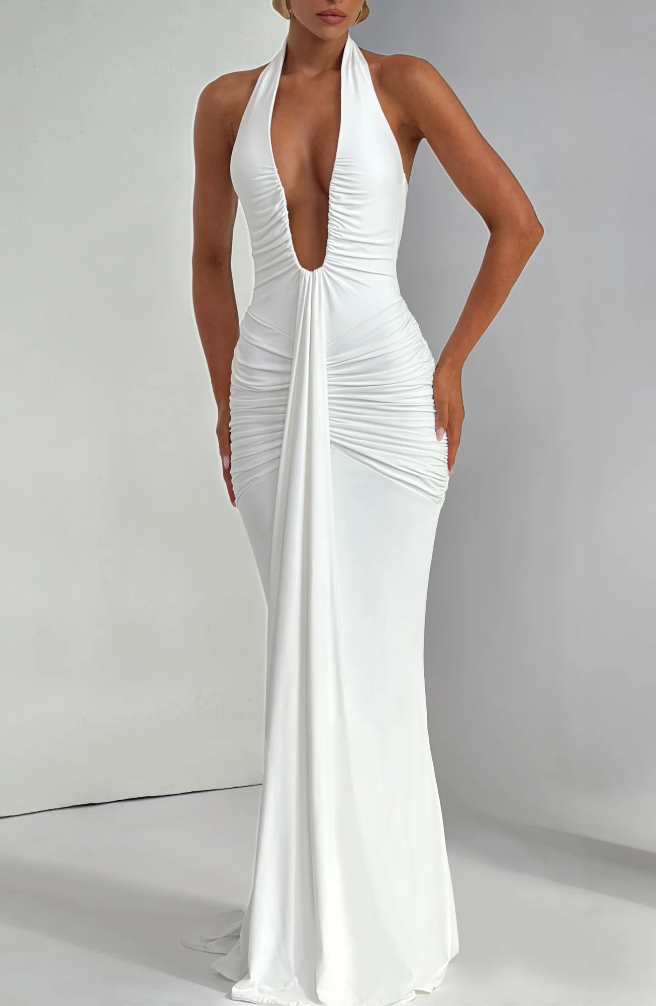 Elegant White Halter Maxi Dress for Women