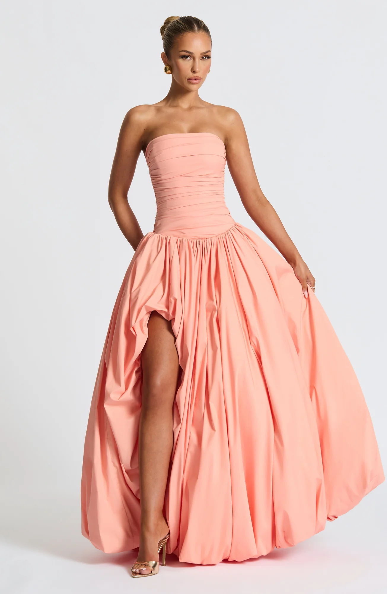 Elegant Peach Maxi Dress with Lace-Up Back Detail