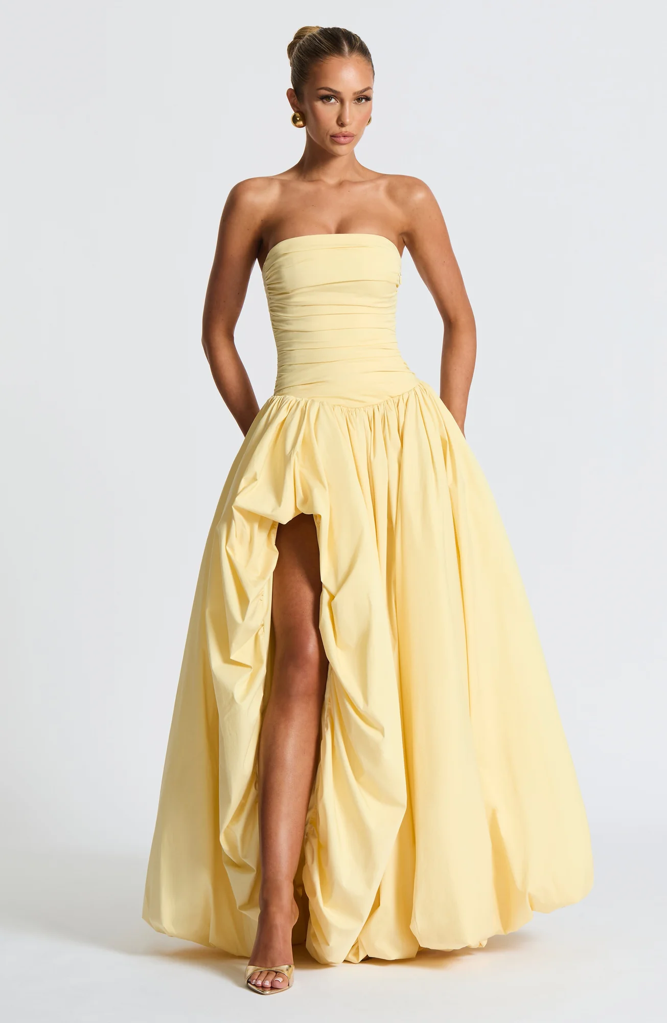 Lemon Strapless Maxi Dress with Lace-Up Back