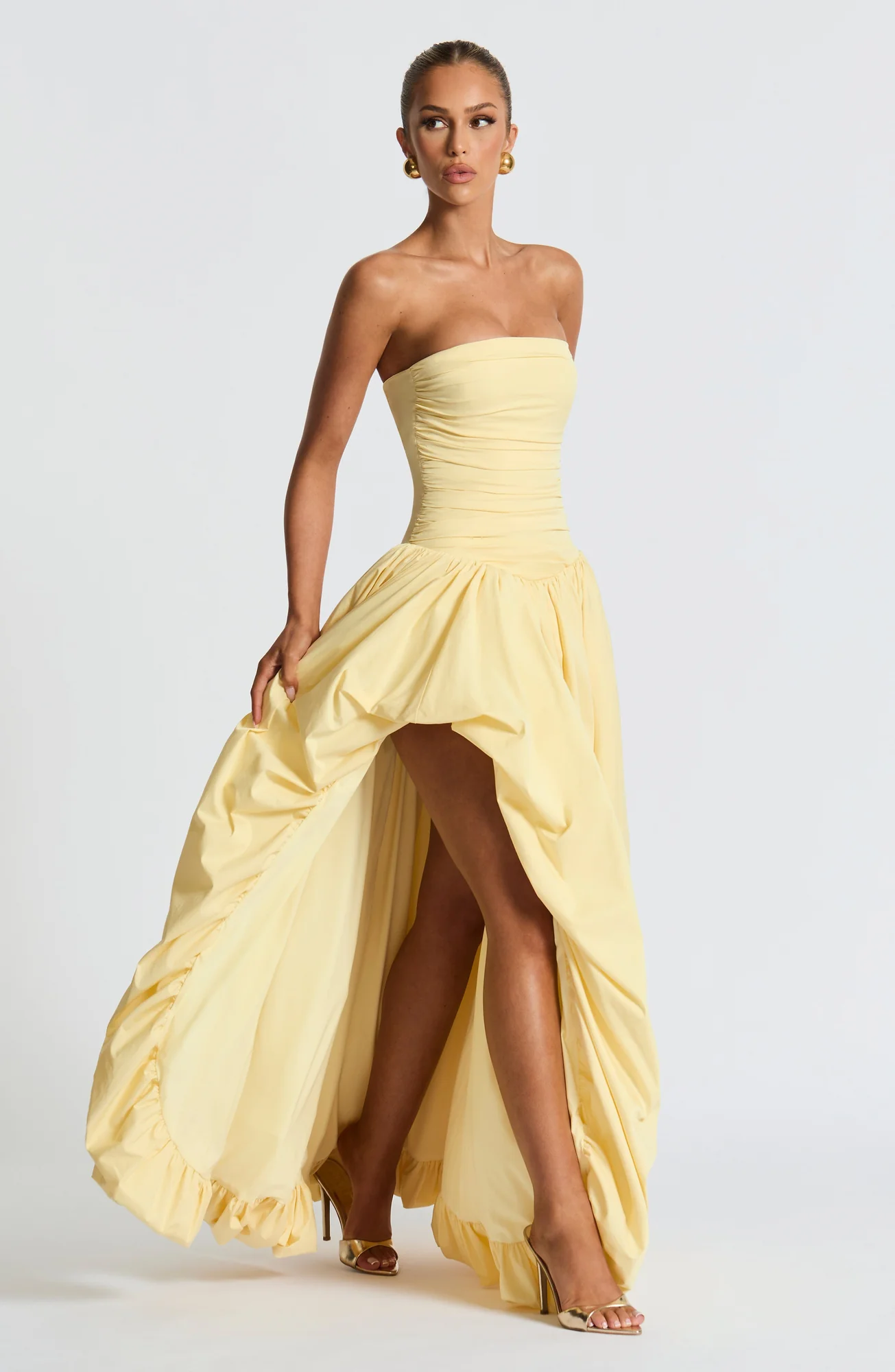Lemon Strapless Maxi Dress with Lace-Up Back