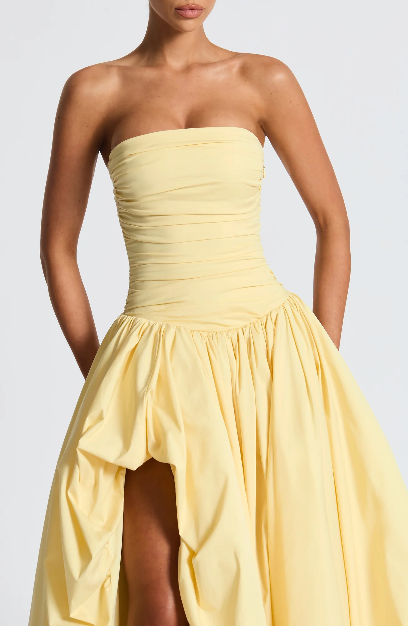 Lemon Strapless Maxi Dress with Lace-Up Back