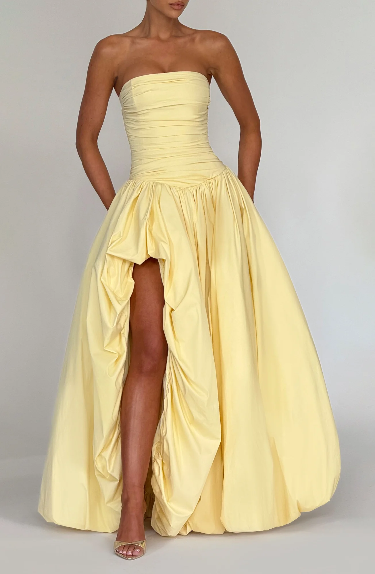 Lemon Strapless Maxi Dress with Lace-Up Back