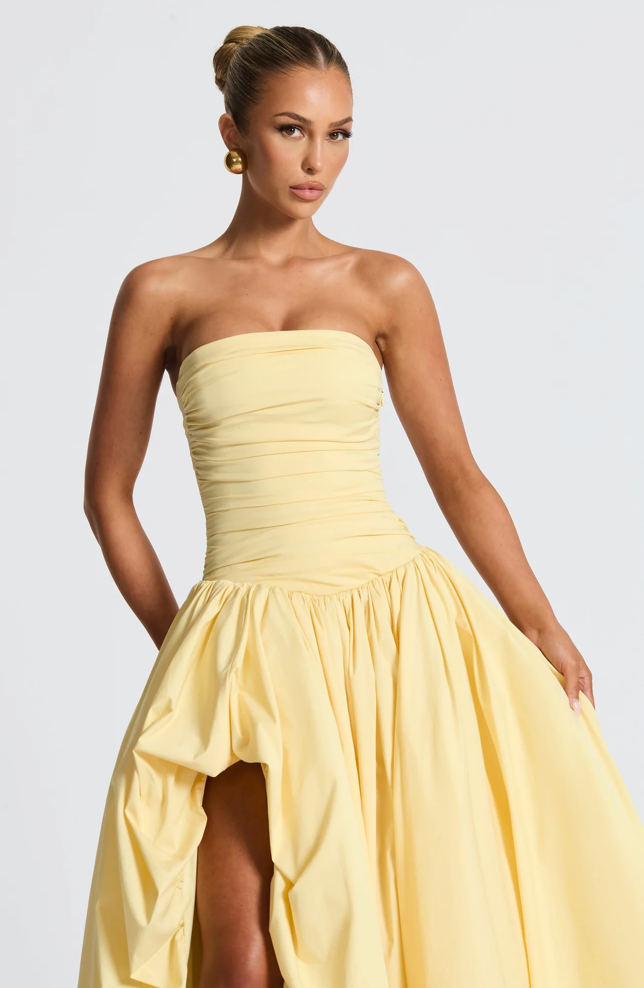 Lemon Strapless Maxi Dress with Lace-Up Back