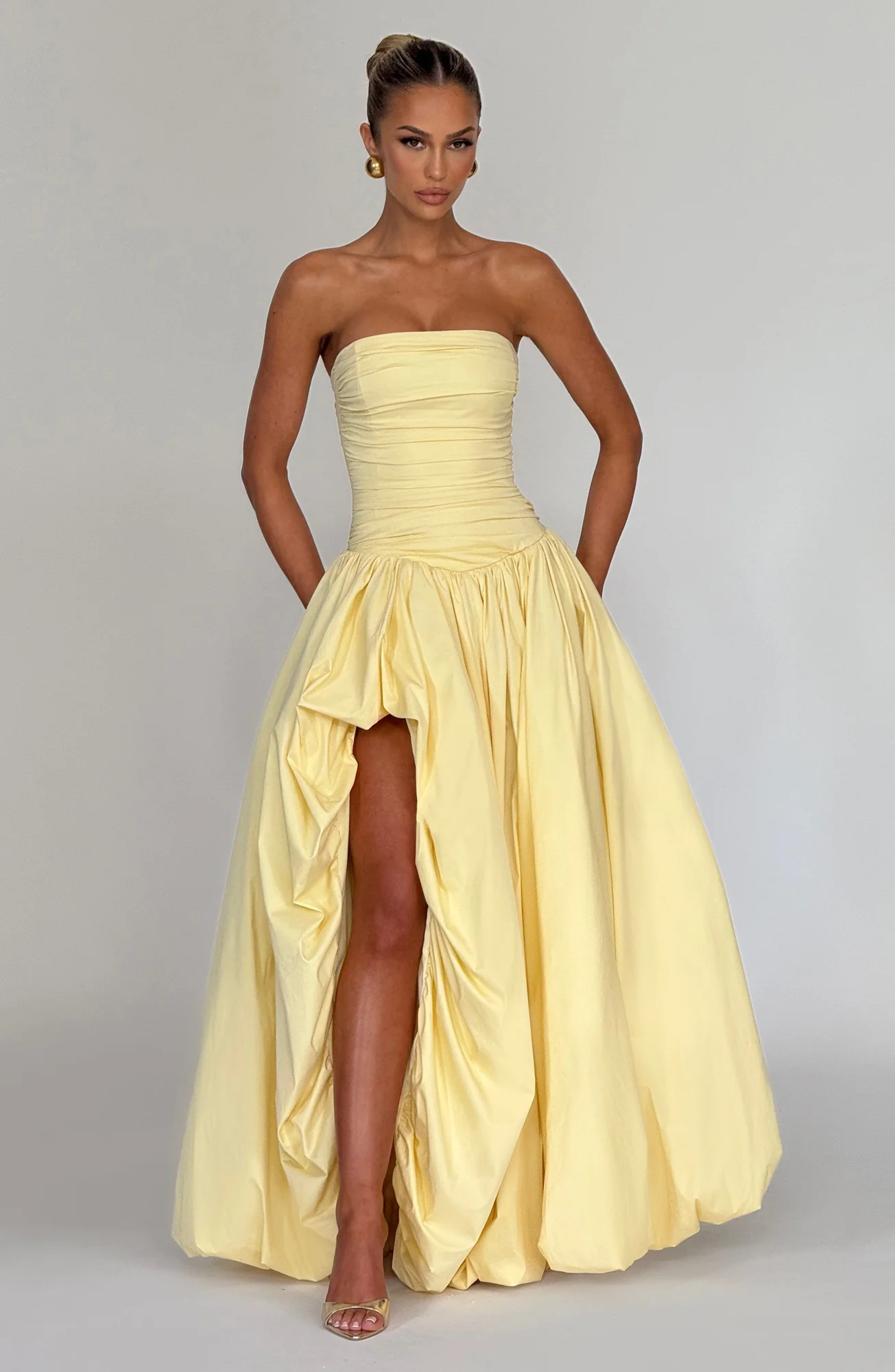 Lemon Strapless Maxi Dress with Lace-Up Back