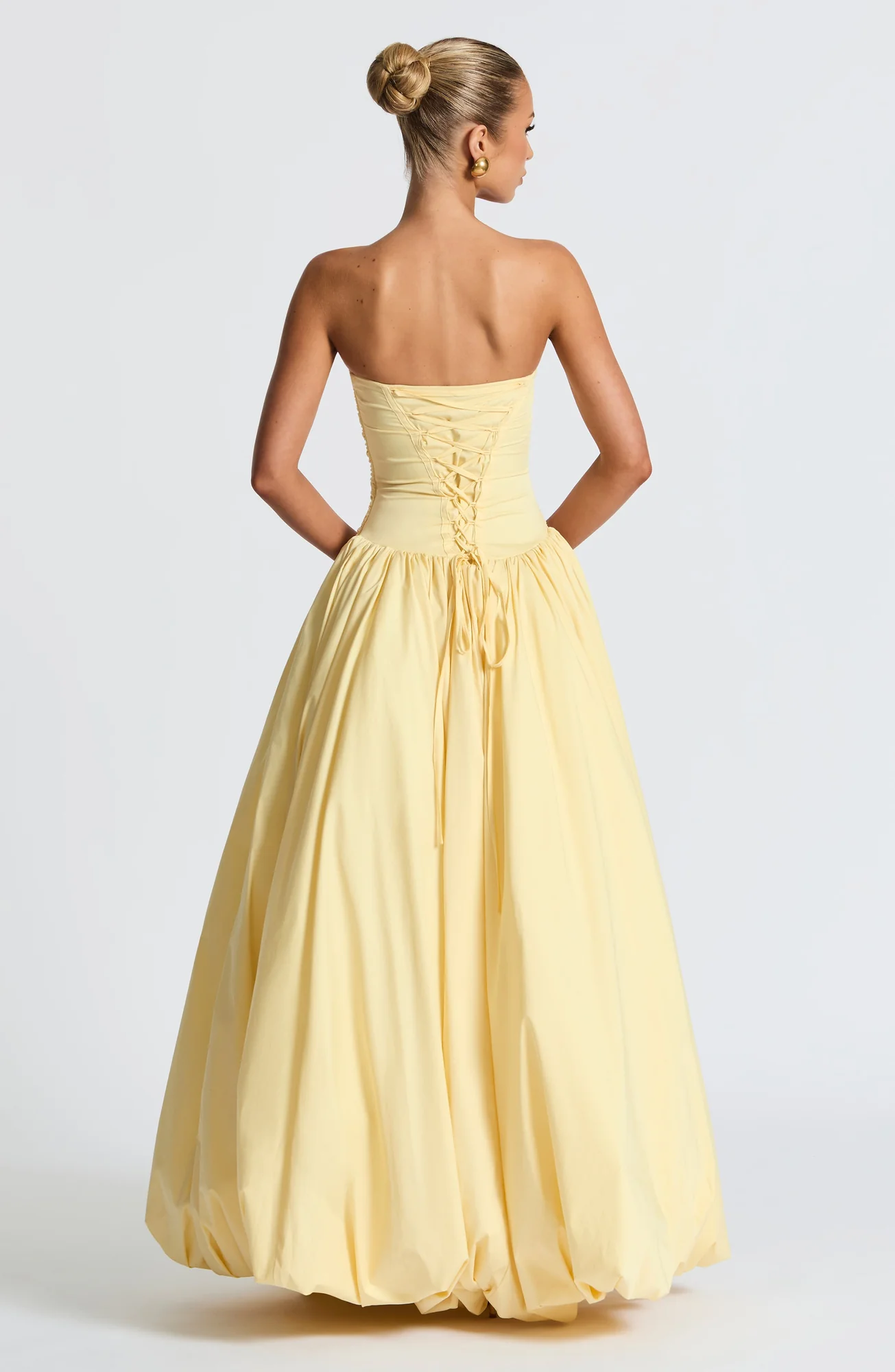 Lemon Strapless Maxi Dress with Lace-Up Back