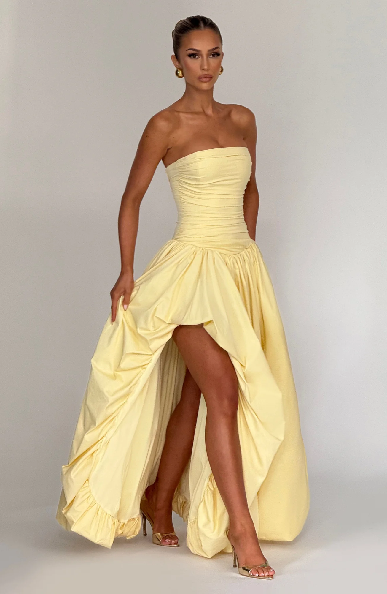 Lemon Strapless Maxi Dress with Lace-Up Back