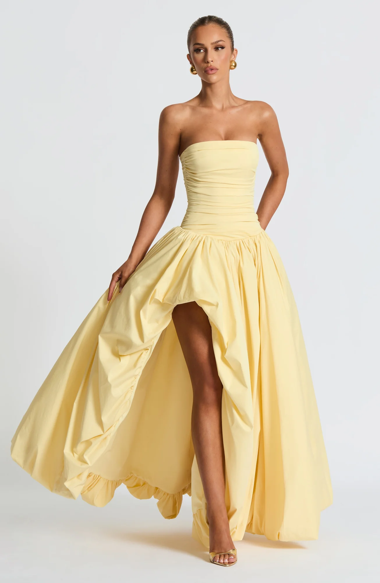 Lemon Strapless Maxi Dress with Lace-Up Back