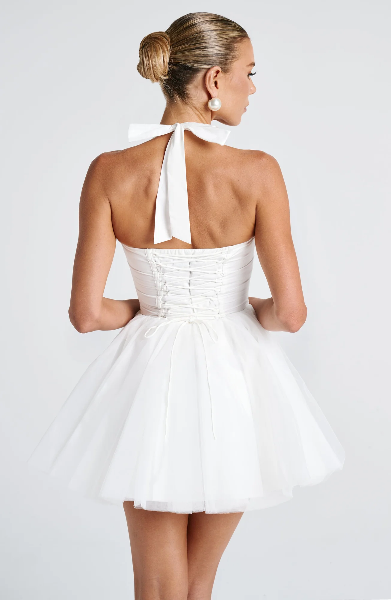 Ivory Sweetheart Halter Neck Mini Dress with Tulle Skirt