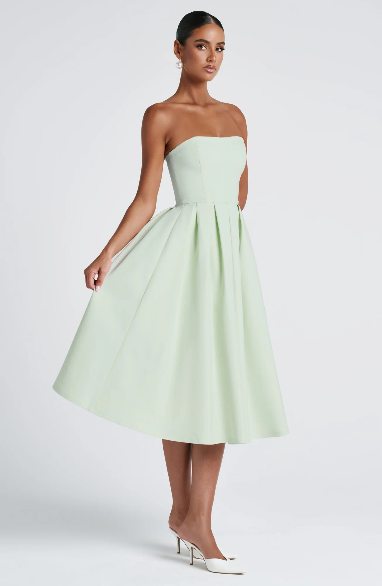 Mint Strapless Midi Dress with Boning - Feminine Elegance