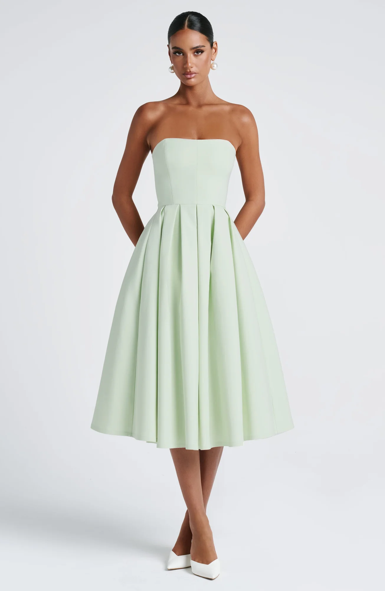 Mint Strapless Midi Dress with Boning - Feminine Elegance