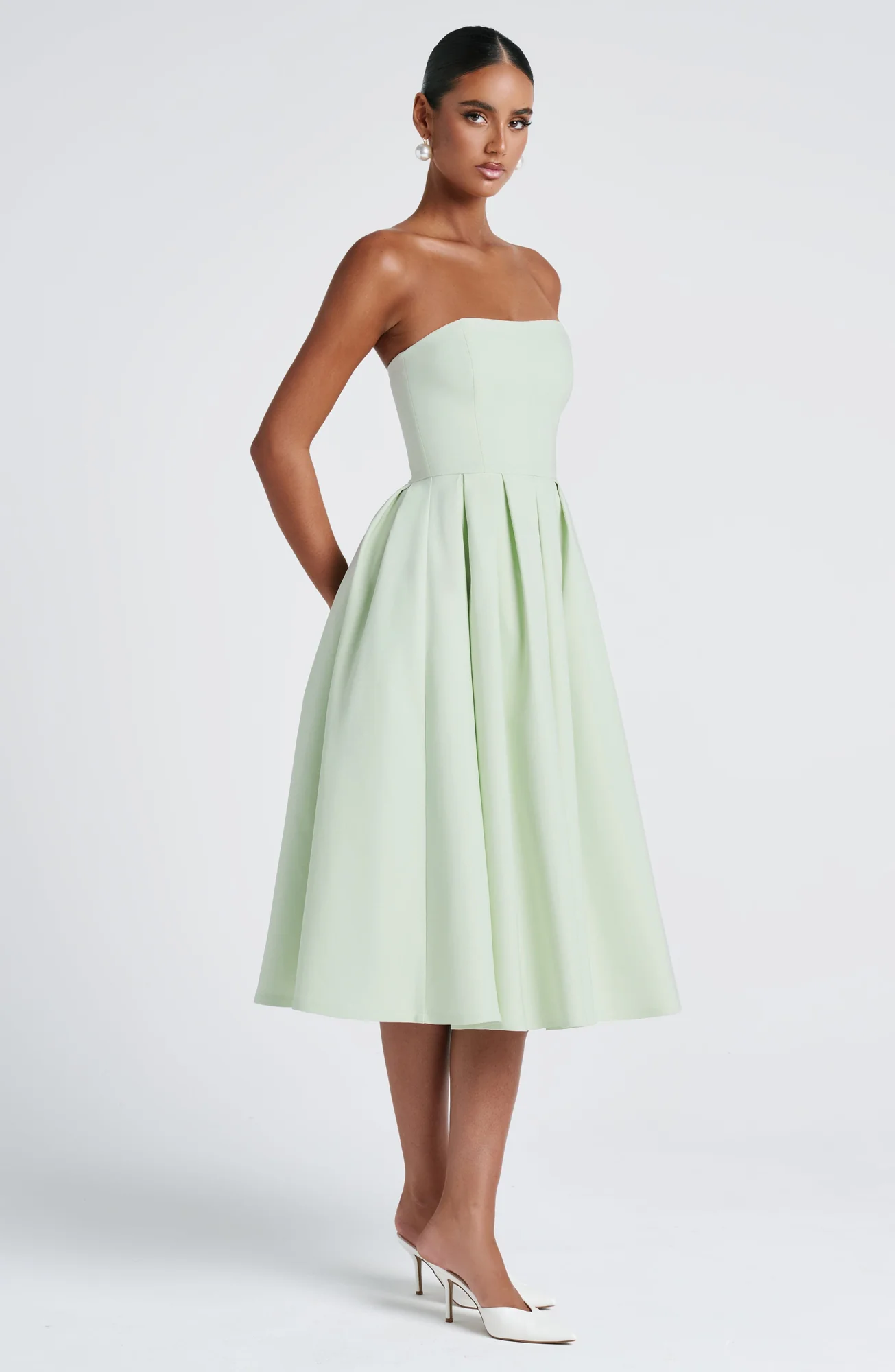 Mint Strapless Midi Dress with Boning - Feminine Elegance