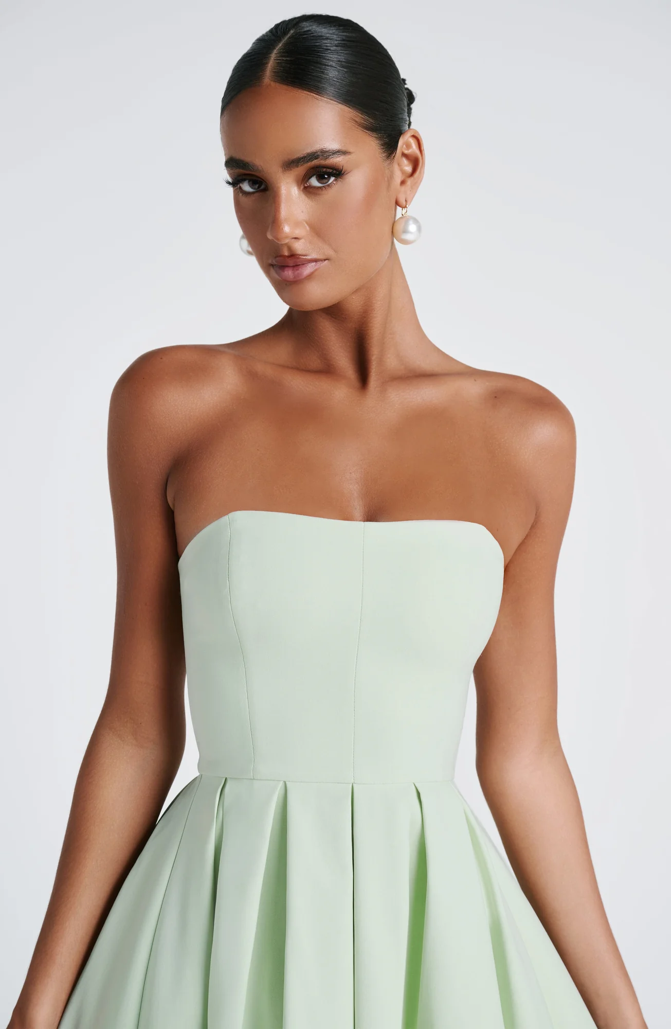 Mint Strapless Midi Dress with Boning - Feminine Elegance