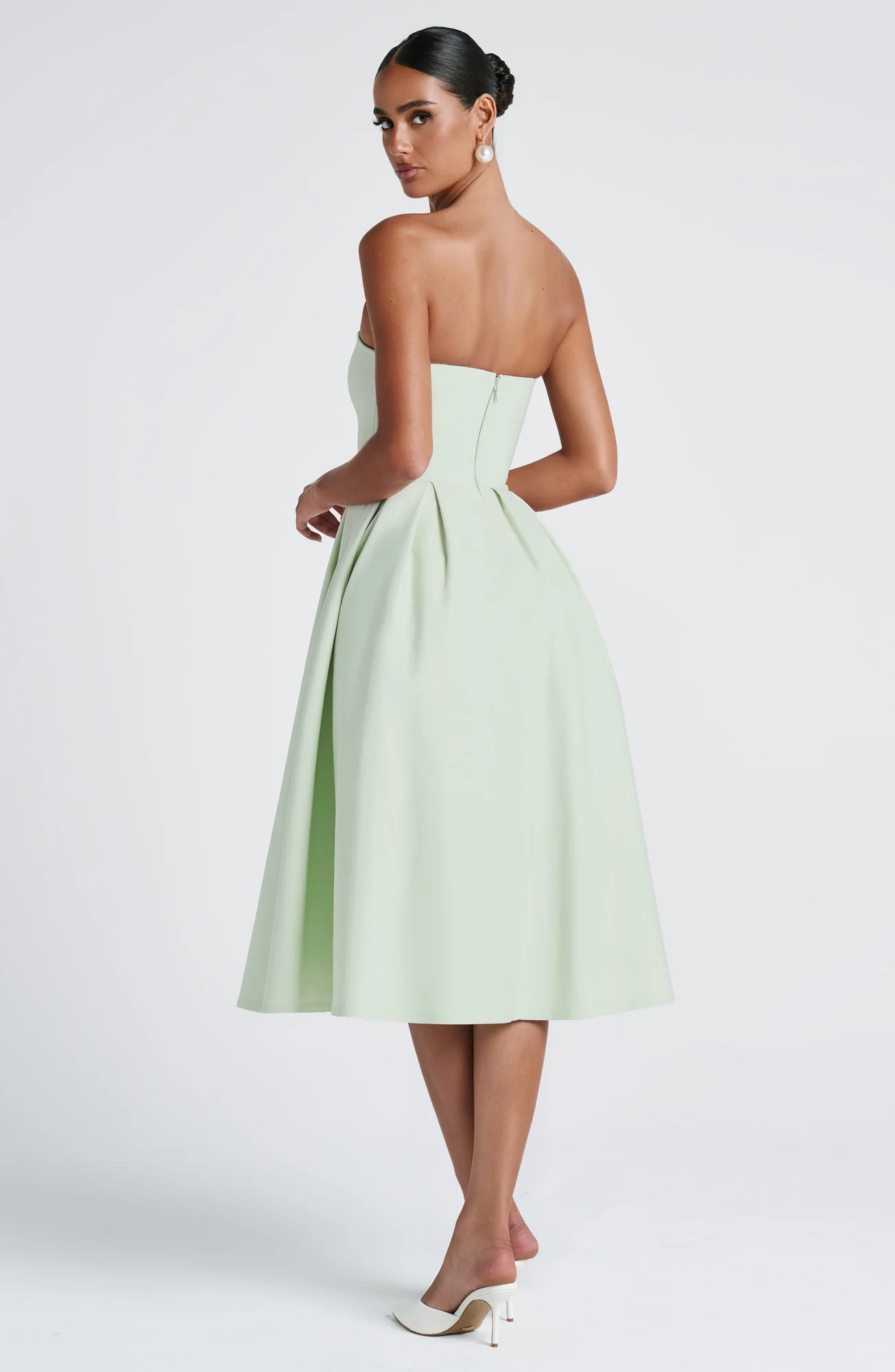 Mint Strapless Midi Dress with Boning - Feminine Elegance
