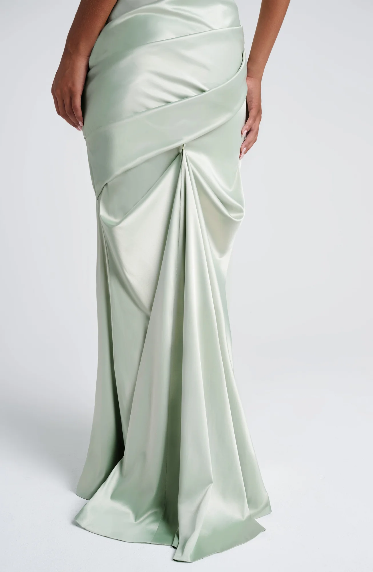 Mint Formal Satin Maxi Dress with Lace-Up Back