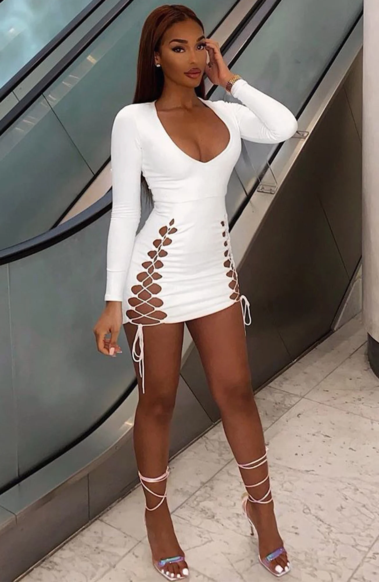 White Faux Suede Mini Dress for Women - Elegant Bodycon Style